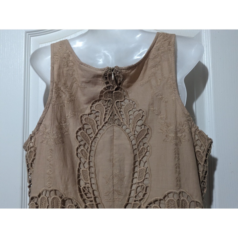 Anthropologie Nude Tan Lace Mini Dress Size L 100% Cotton Romantic Feminine $168 - Picture 8 of 11